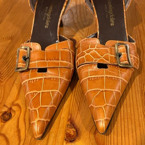 Bloomingdale's leather upper lining and sole Croc-Patterned kitten Heels Italy - Picture 3 of 15